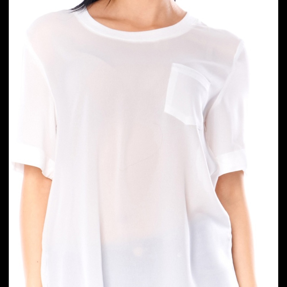 Mango Sheer One Pocket White Tee, XXS